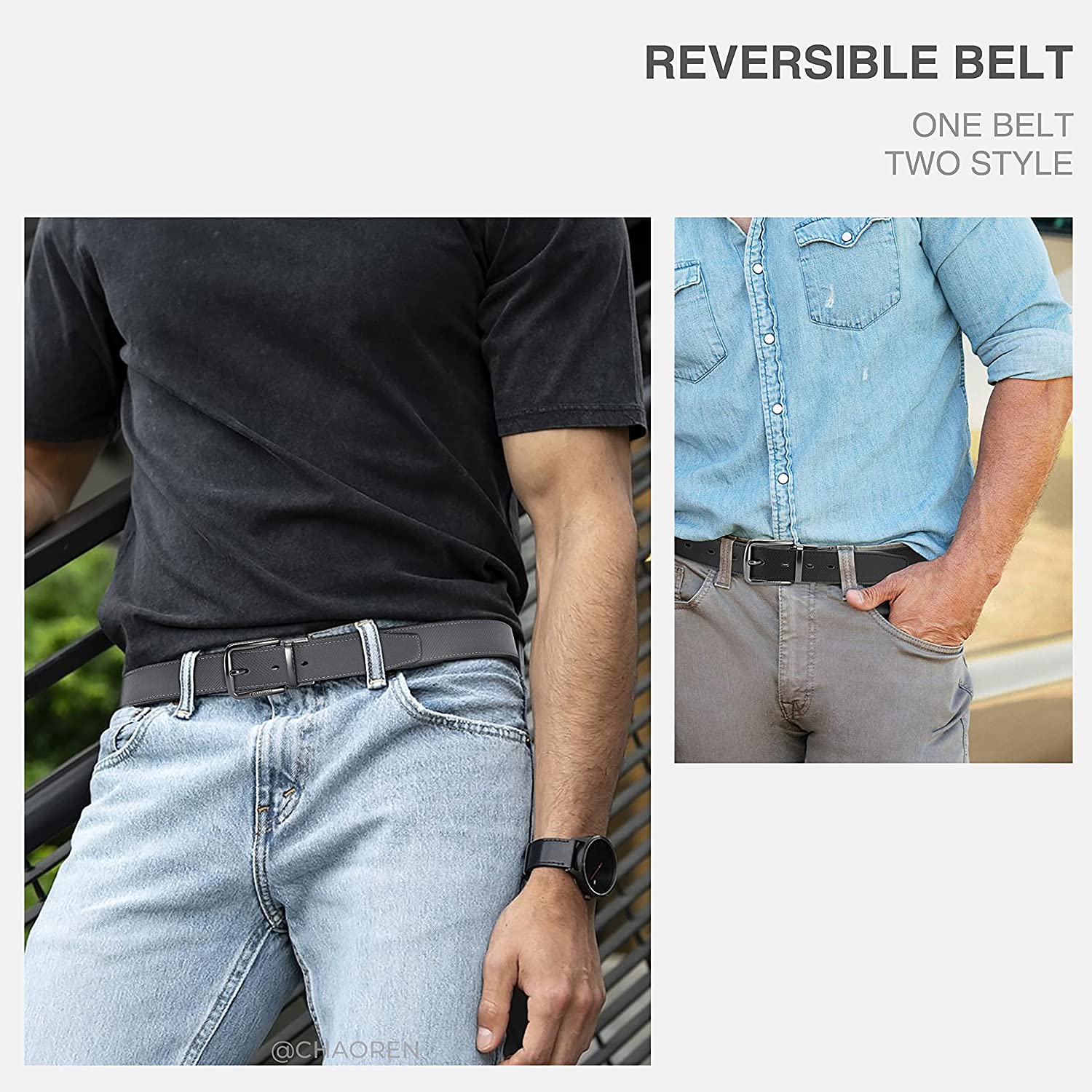 CHAOREN Reversible Belt for Men - Mens Belt Leather 1 3/8" Black & Brown for Dress Pants - Adjustable Belt Trim to Fit - Image 4